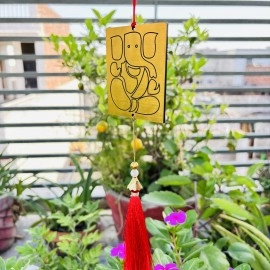 Adorable Acrylic Golden Ganesha Car Hanging with Pearls