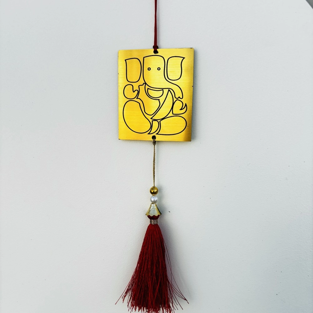 Adorable Acrylic Golden Ganesha Car Hanging with Pearls