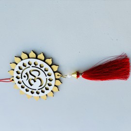 Golden Acrylic OM Car Hanging With Beautiful Red Tassel