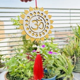 Golden Acrylic OM Car Hanging With Beautiful Red Tassel