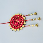 Golden And Red Acrylic OM Car Hanging With Bells