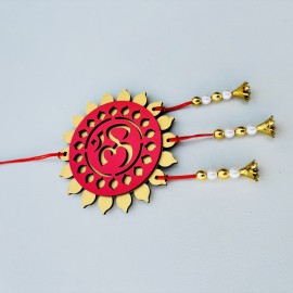 Golden And Red Acrylic OM Car Hanging With Bells