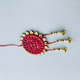 Golden And Red Acrylic OM Car Hanging With Bells