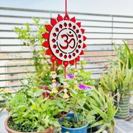 Red And White Acrylic OM Car Hanging With Bells