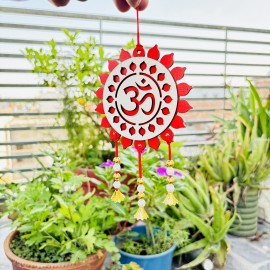 Red And White Acrylic OM Car Hanging With Bells