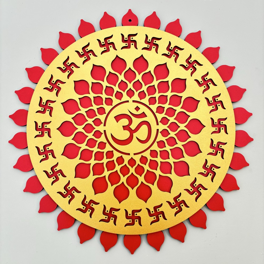 Divine Red and Golden Lord Om Wall Hanging