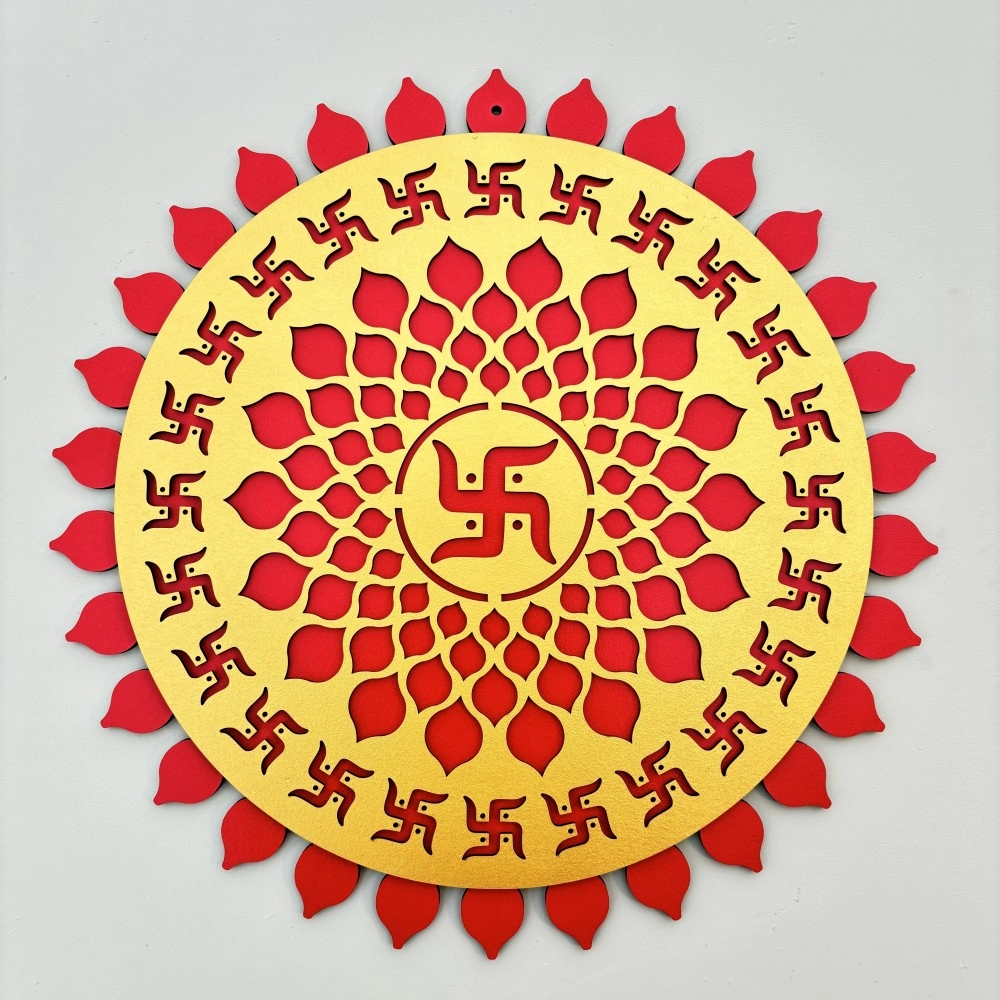 Celestial Acrylic Red And Golden Swastik