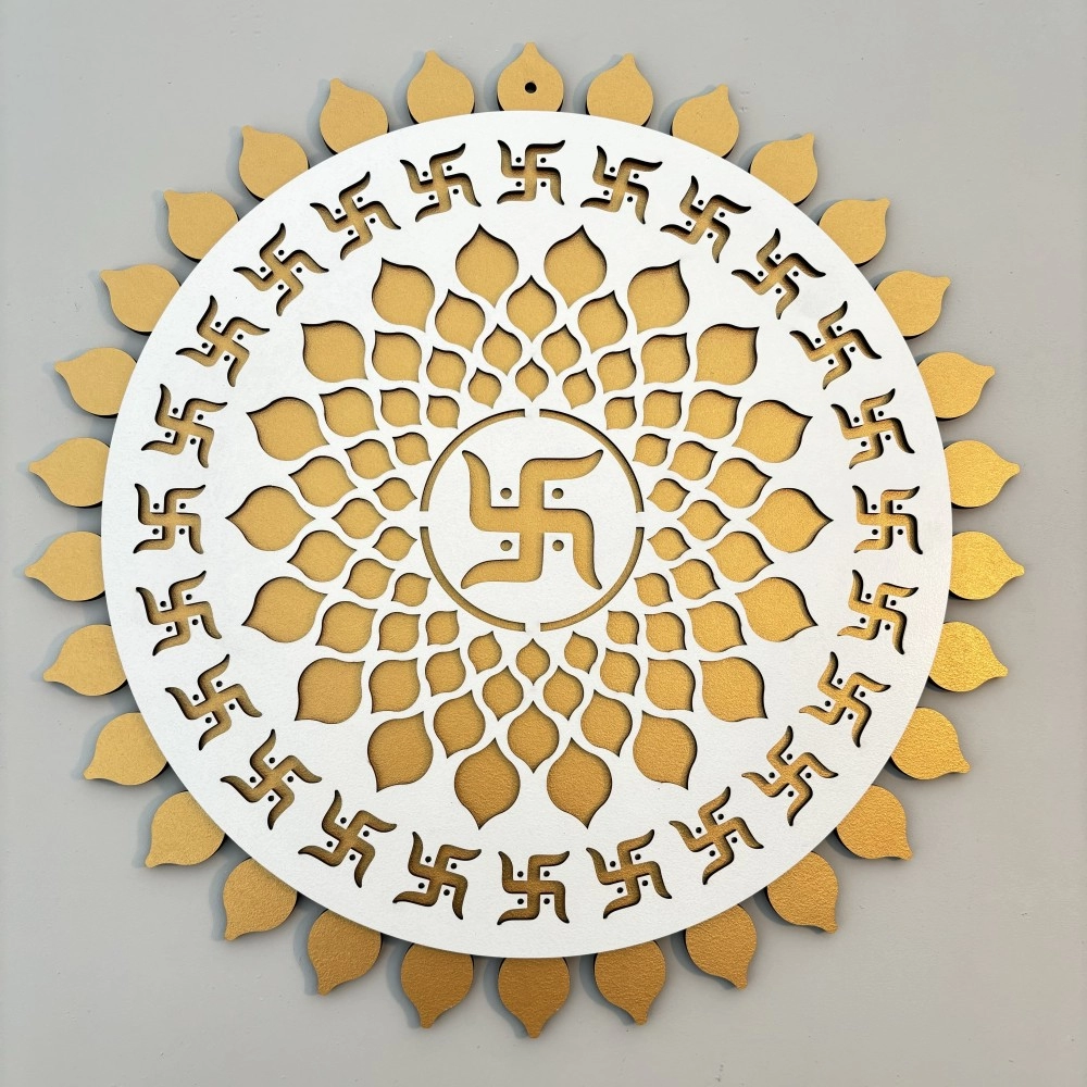 Godhead Acrylic White And Golden Swastik